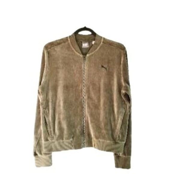 Puma Womens Jacket Green L Velour Full Zip  Track Logo - Picture 1 of 8